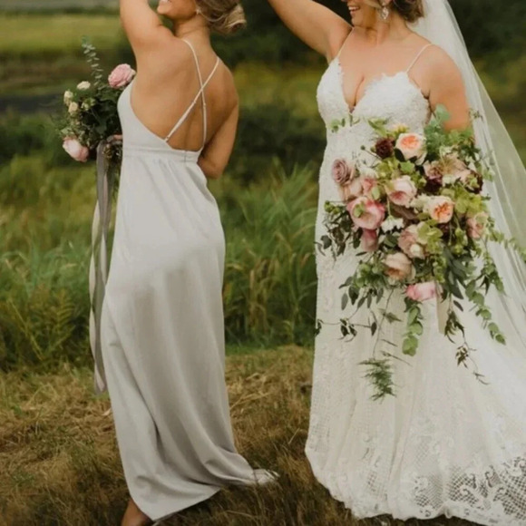 Park & Fifth Rosewood Halter Maxi Dress Dove Grey Size 4 - Picture 3 of 15